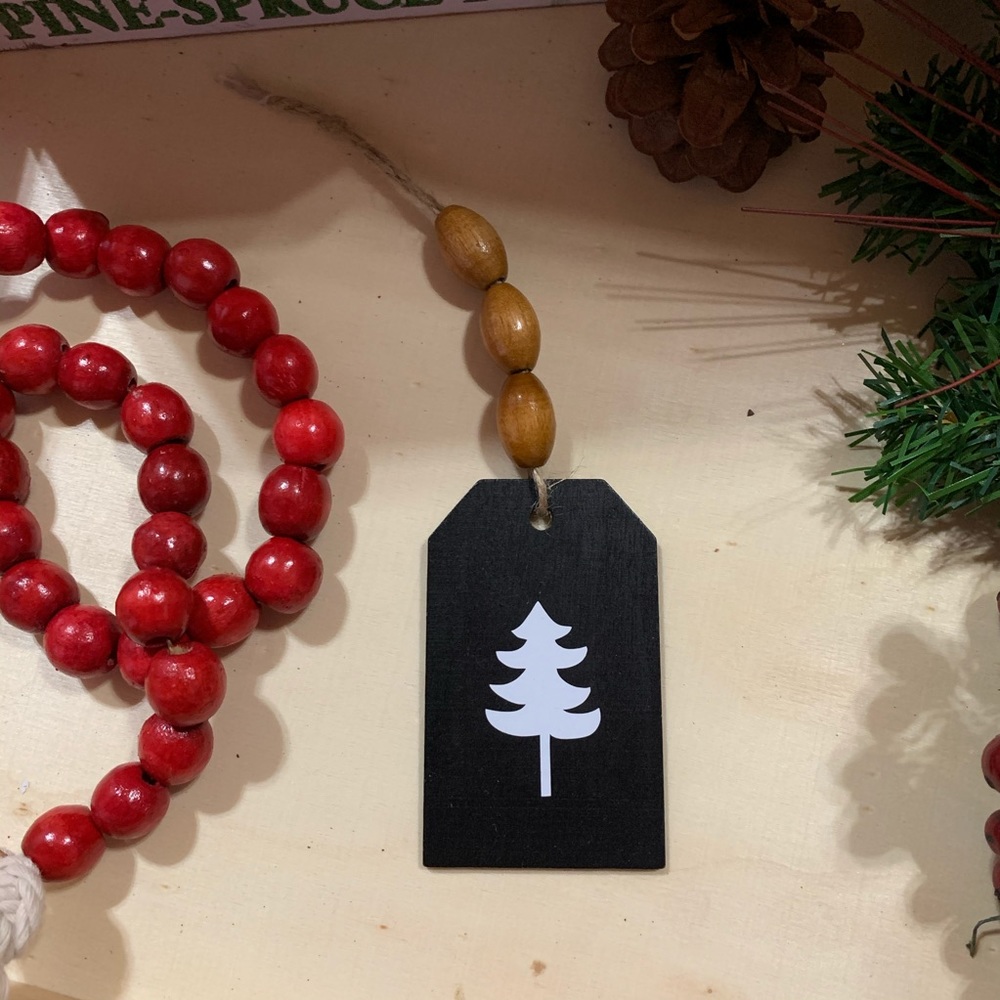 Handmade Beaded Wooden Gift Tag Ornament